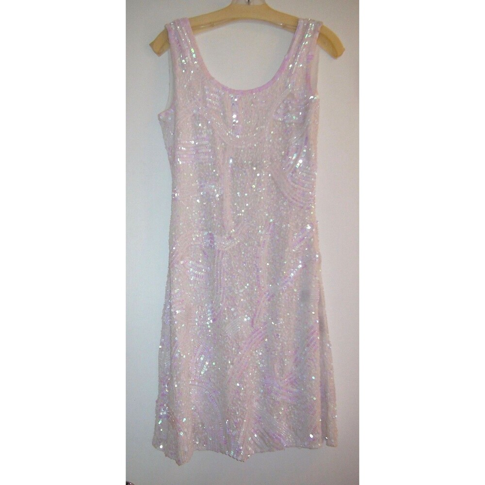 NWOT Rise Sequin Short Dress White Shimmer Pink